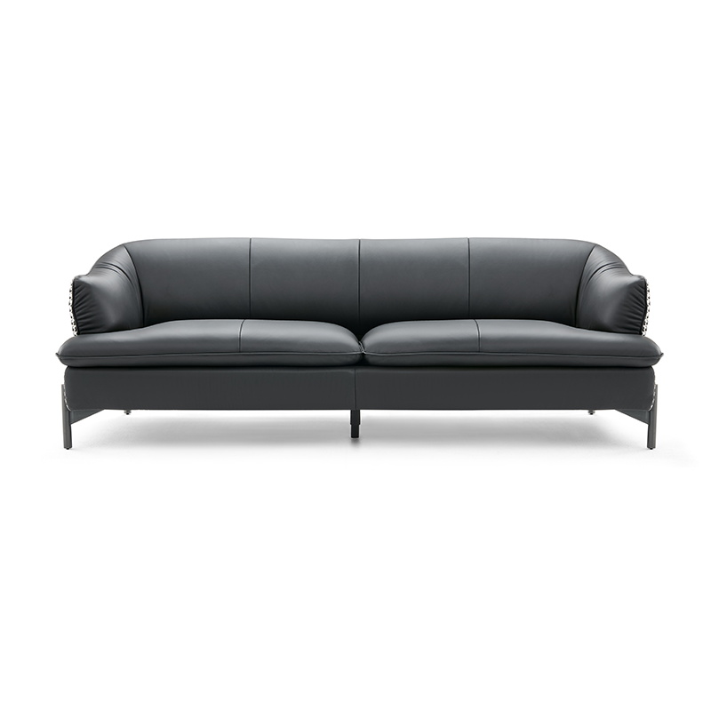 Eurostyle 3 Seater Curved Armrest Leather and Fabric Sofa