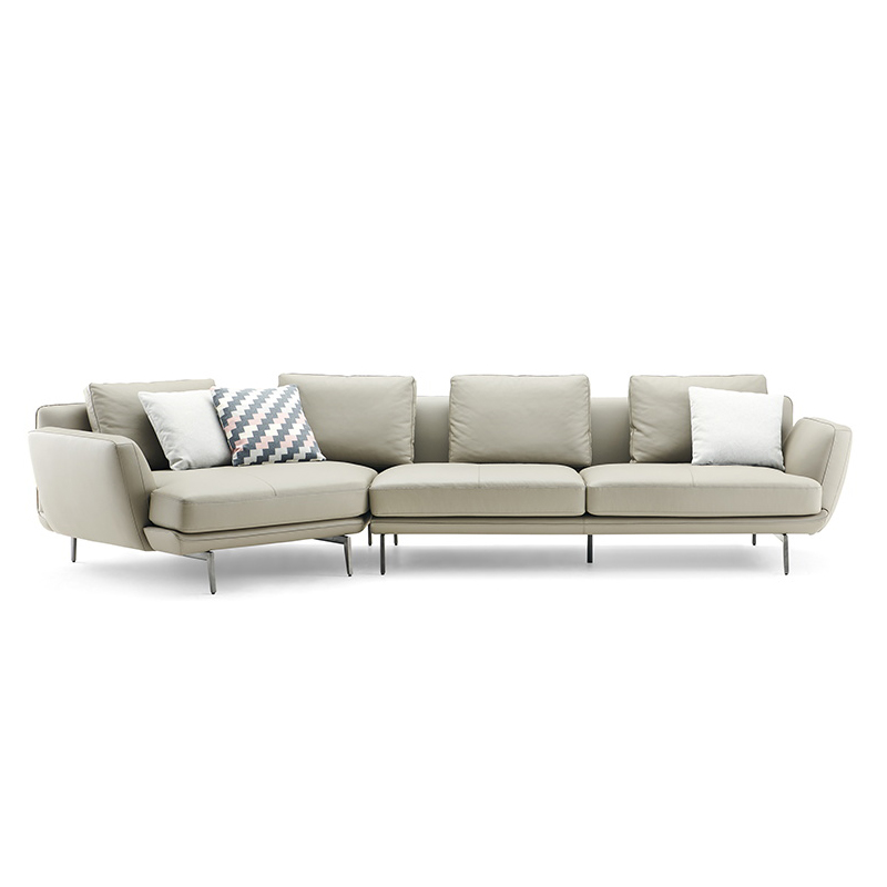 Luxury Style Curved Back Leather Sofa with Metal Base