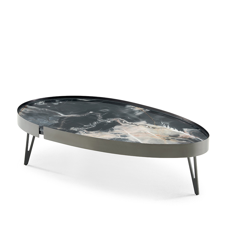 Modern Oval End Table with Sintered Stone Top