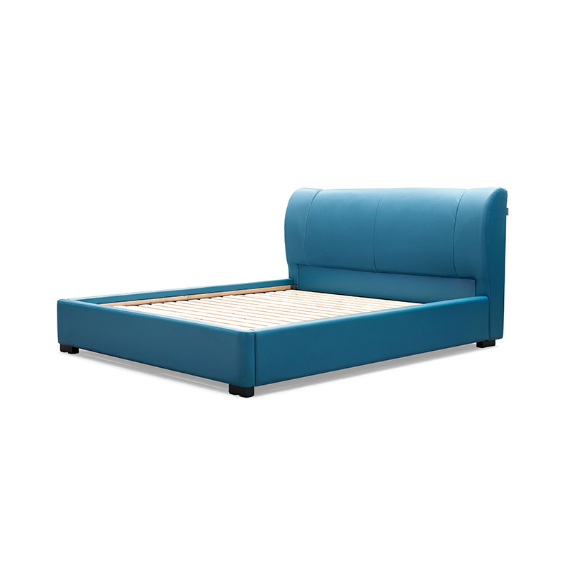 Knight Blue Wood Frame Platform Bed